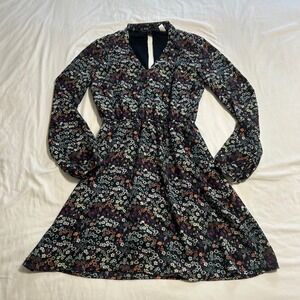 H&M Divided Floral Mock Neck Mini Dress Long Sleeve Black Multi Color Size 6